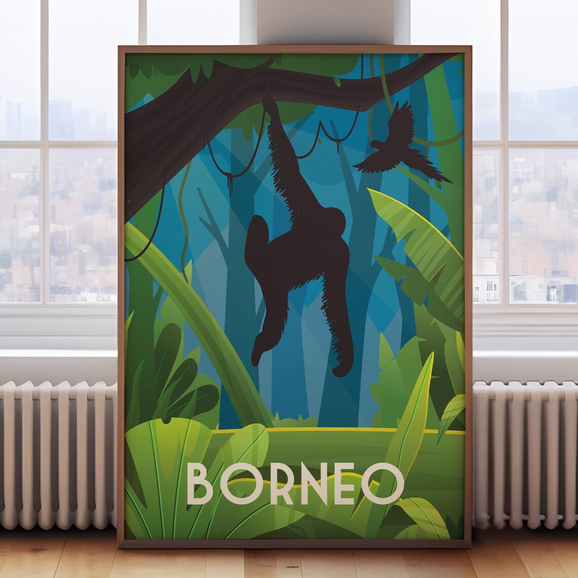 Borneo Retro Travel Poster, Vintage Travel Print