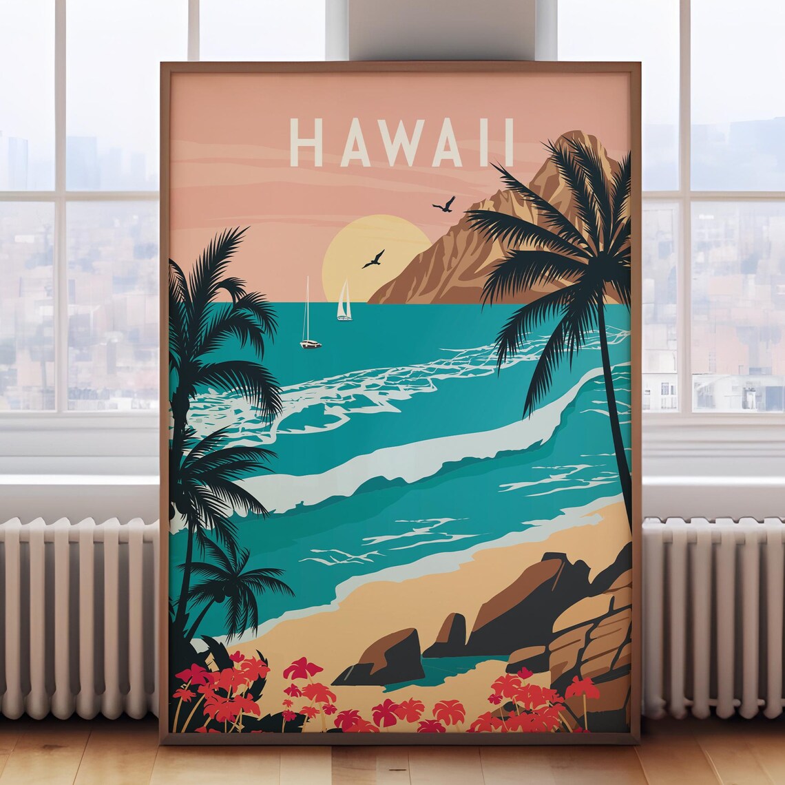 Retro Hawaii Travel Poster, USA Travel Room Art