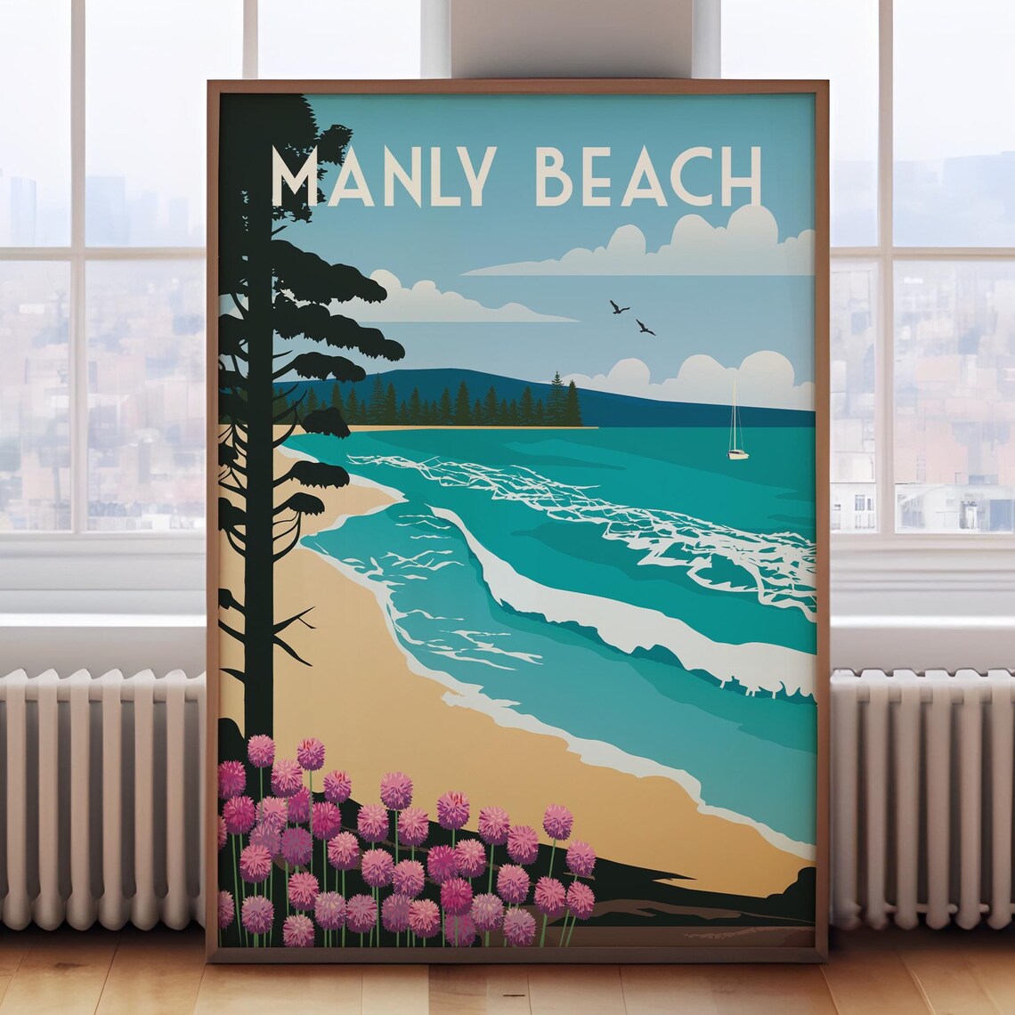 Manly Beach Australia Travel Poster, Beach Art Print