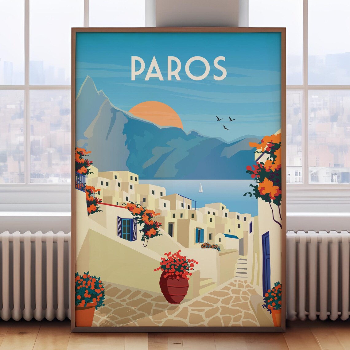 Paros Retro Greece Travel Poster, Wall Art Print
