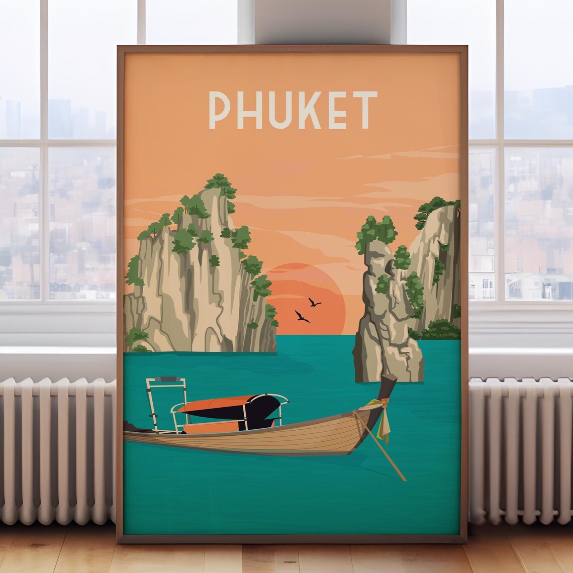 Phuket Retro Travel Poster, Thailand Wall Art Print