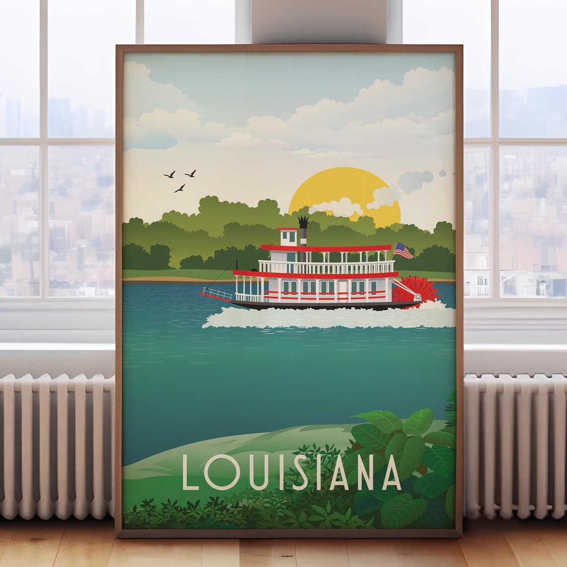Louisiana Mississippi Paddlewheel Riverboat Golden Sunset Poster