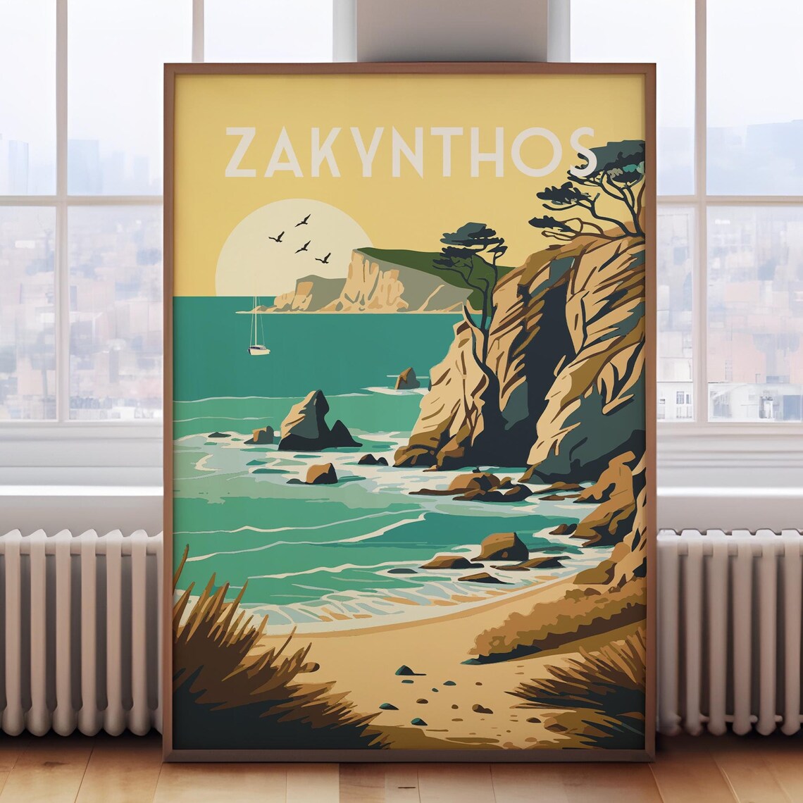 Zakynthos Retro Travel Poster, Greece Wall Art Print