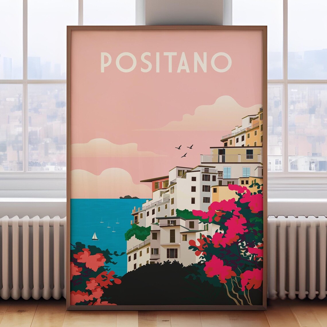 Positano Italy Travel Poster Print, Amalfi Coast