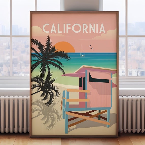 California Retro Travel Poster, Vintage Wall Art