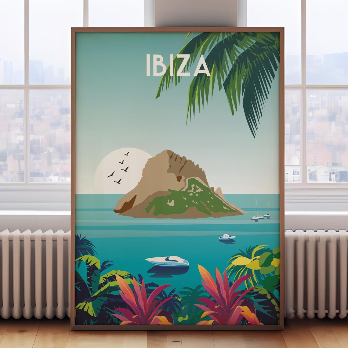 Ibiza Retro Travel Poster, Beach Destination Art Print