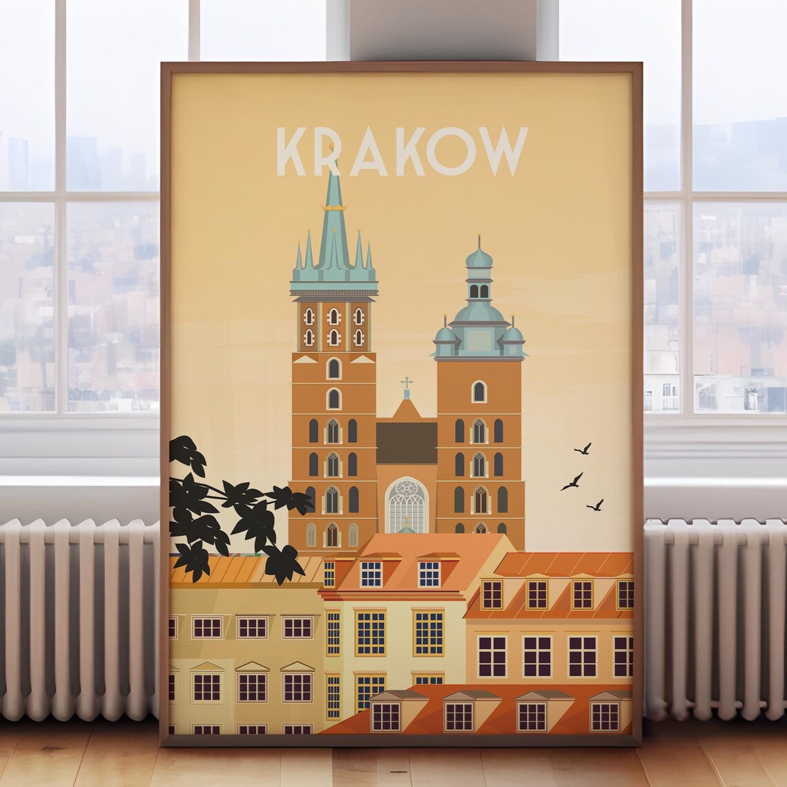 Krakow Retro Travel Poster, Poland Wall Art Print