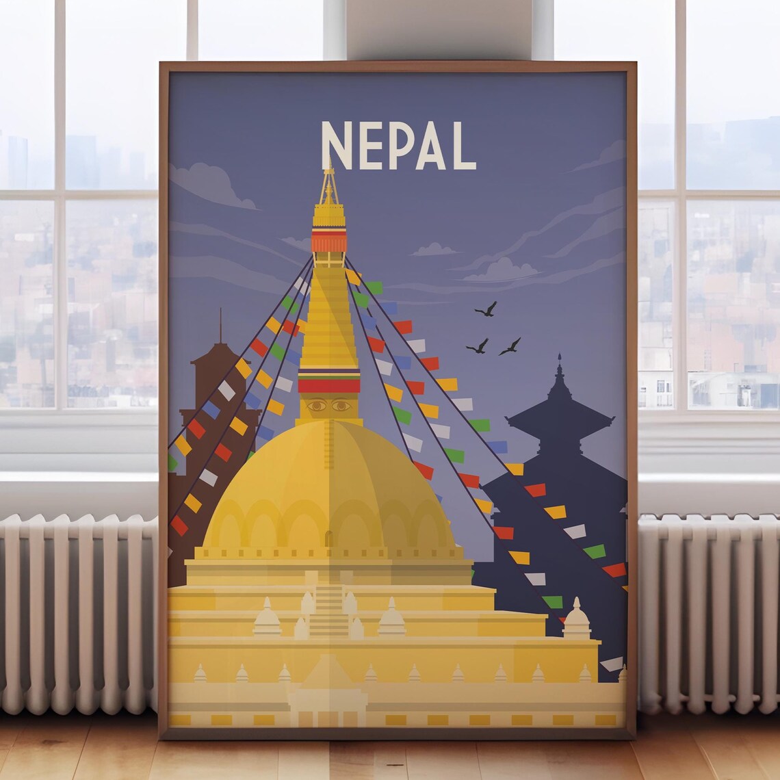 Nepal Kathmandu Retro Travel Poster, Himalayas
