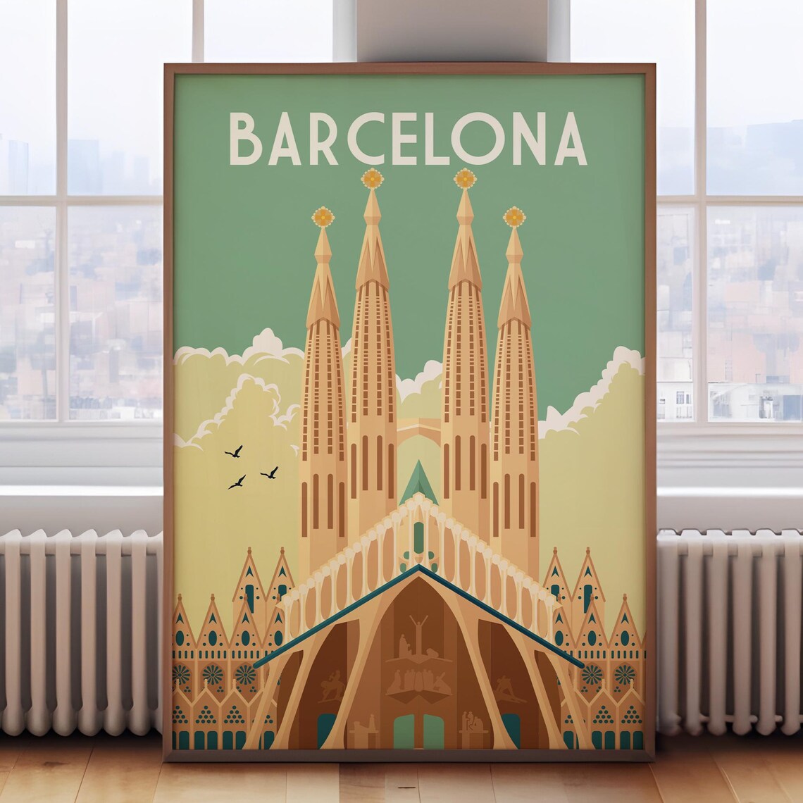 Barcelona Retro Travel Poster, City Art Print