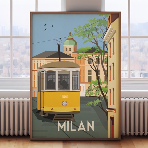 Milan Italy Retro Travel Poster, Wall Art Print