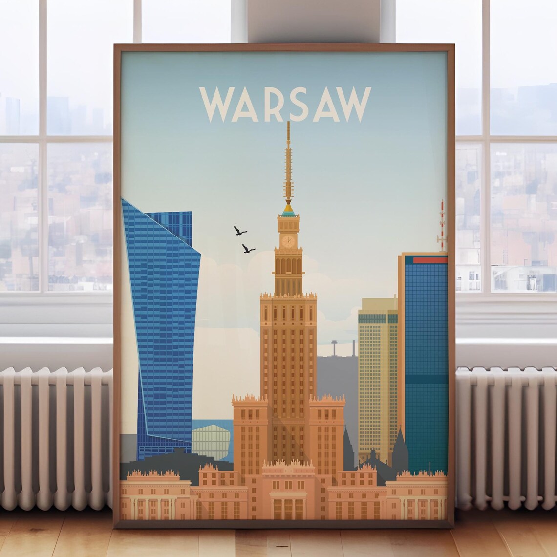 Warsaw Retro Travel Poster, Poland Wall Art Print