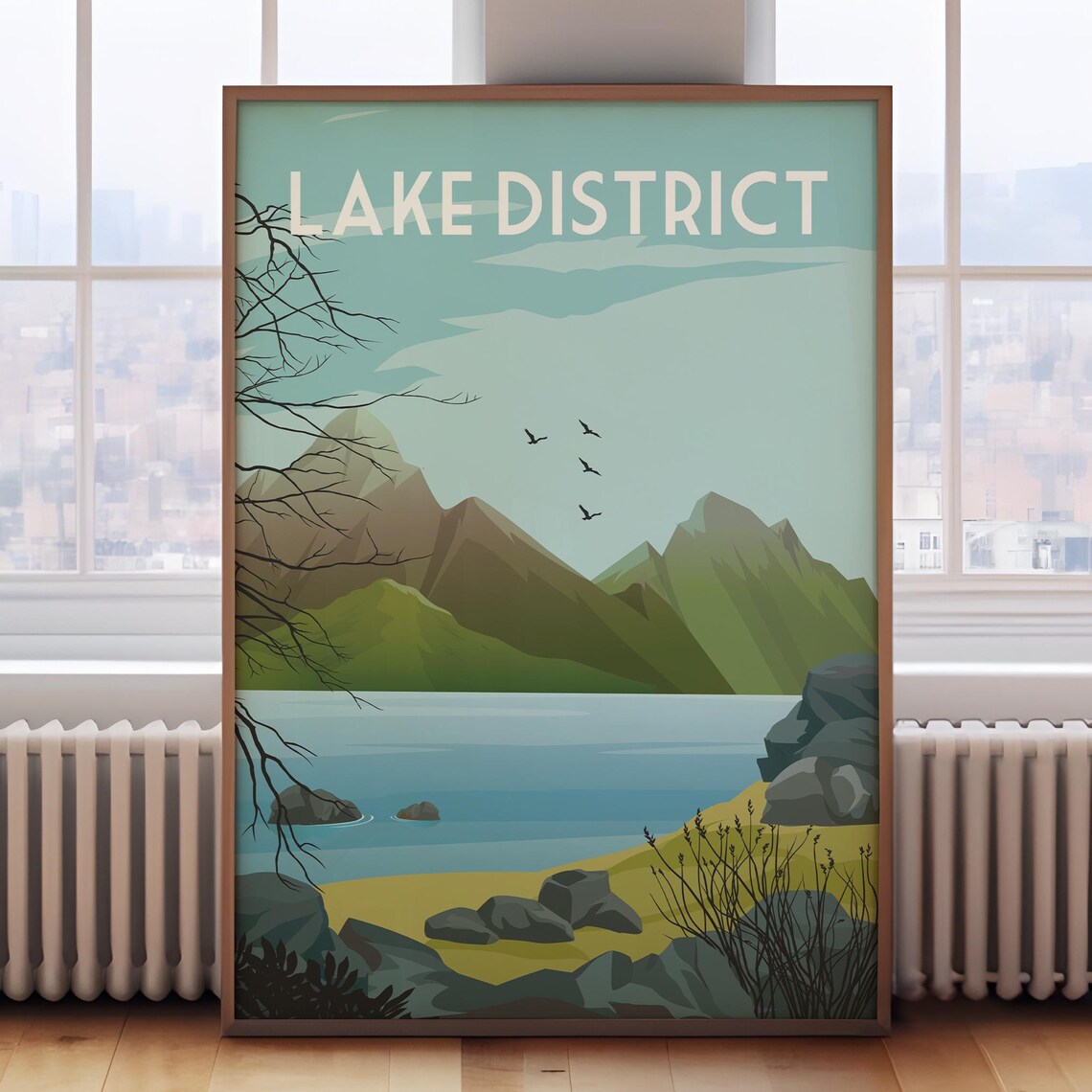 Lake District Retro Travel Poster, Place Print