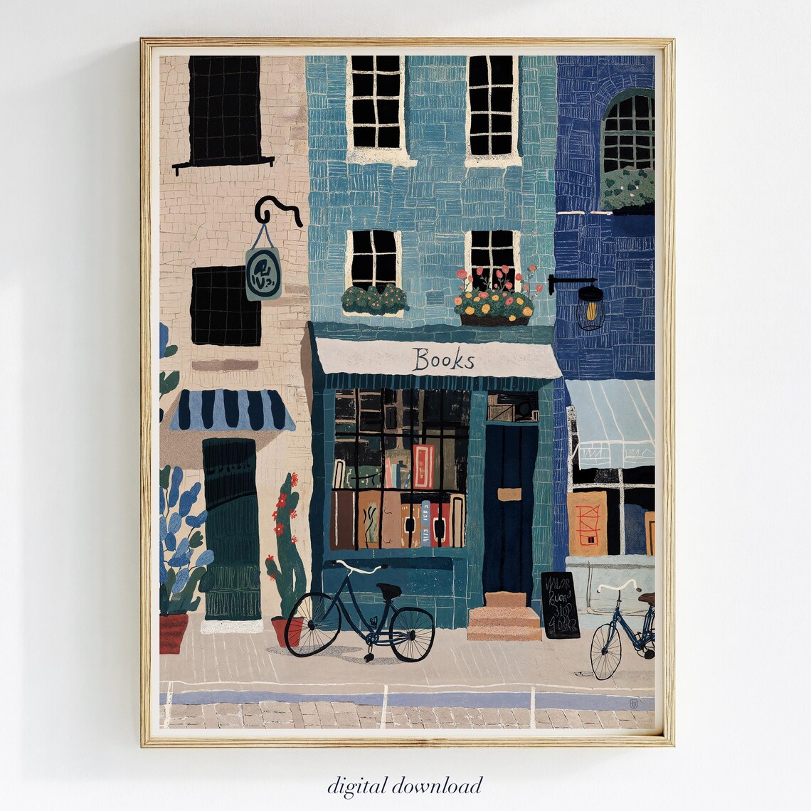 NYC Bookstore Art Print, New York City Illustration