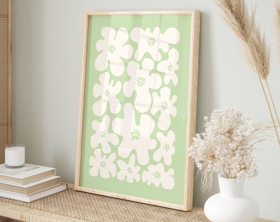 Daisy Abstract Floral Art Print, Boho Danish Pastel