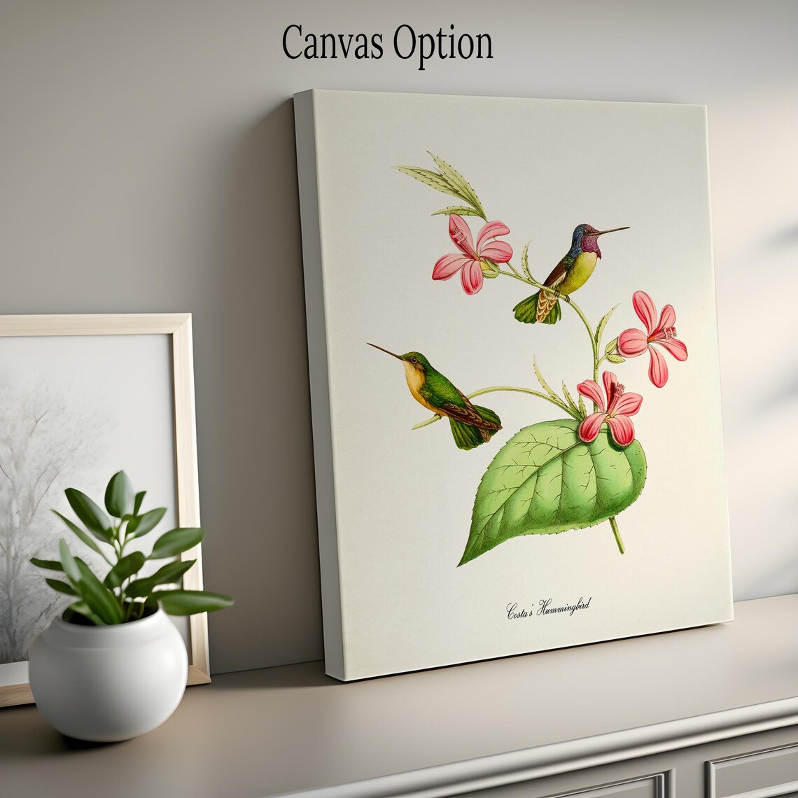 Hummingbird Flower Art Print, Floral Garden Wall Art - Image 2