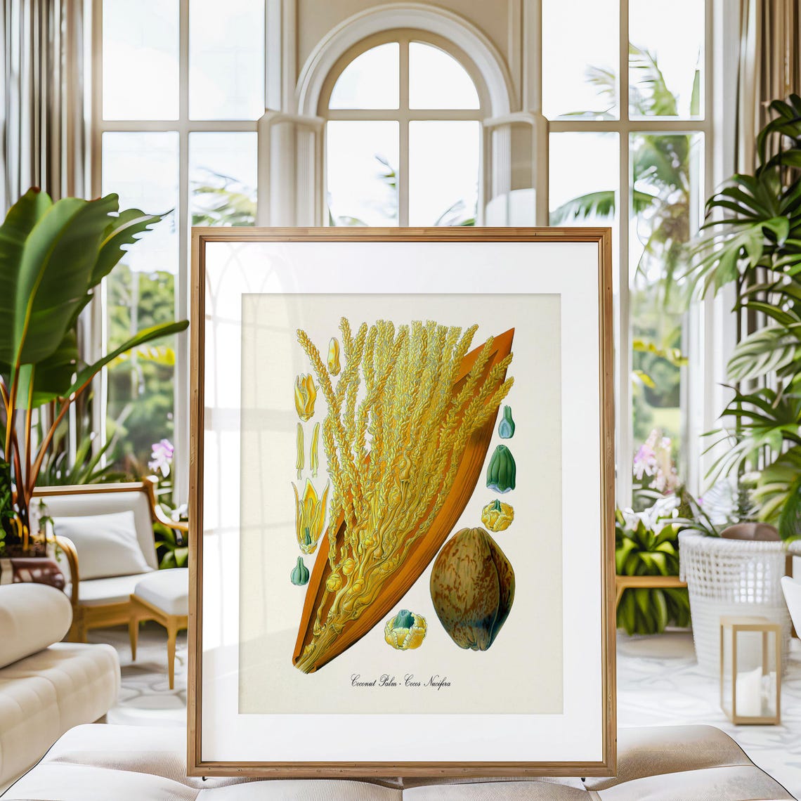 Coconut Palm Cocos Nucifera Golden Blossom Botanical Study Poster - Image 3