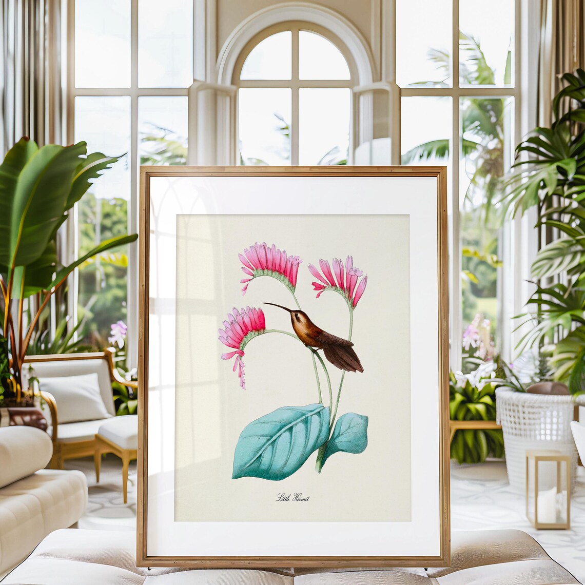 Little Hermit Hummingbird Art Print, Floral Garden - Image 3
