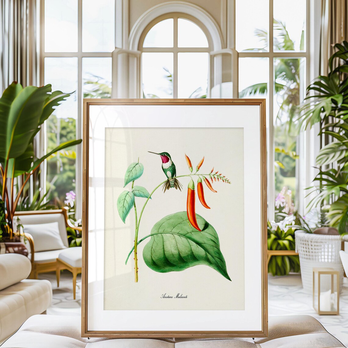 Hummingbird Garden Art Print, Floral Bird Poster - Image 3