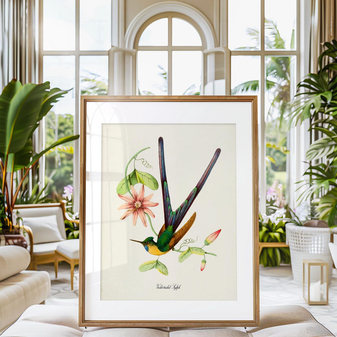 Hummingbird Print Bird Art Print Bird Art Bird Poster Flower Art Floral Garden Violet Tailed Sylph Hummingbird Art Green Yellow Pink - Image 3