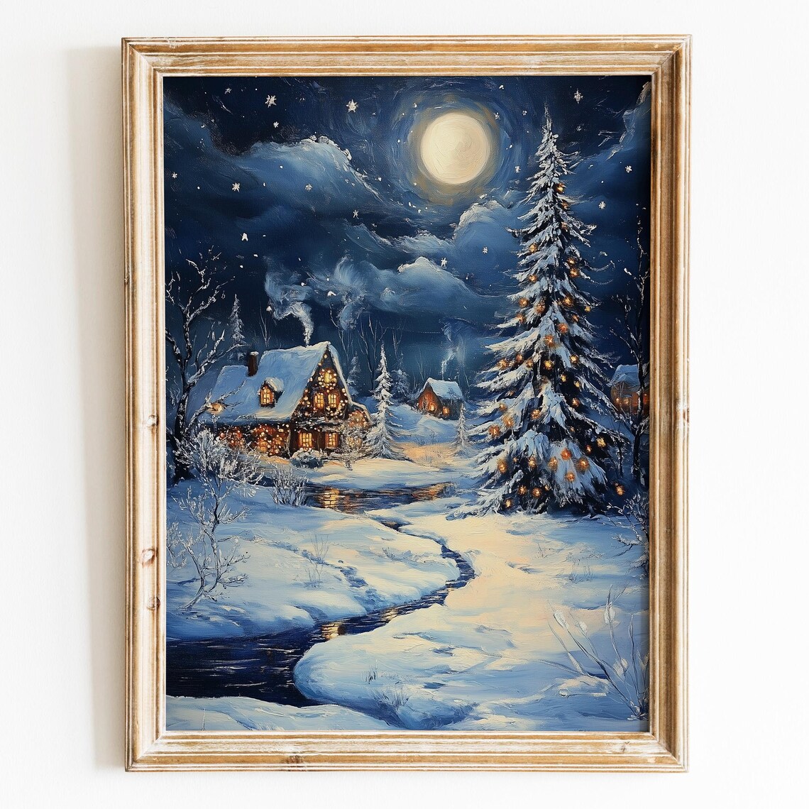 Moonlit Snowy Christmas Village Dreamy Winter Night Scene Poster - Image 3