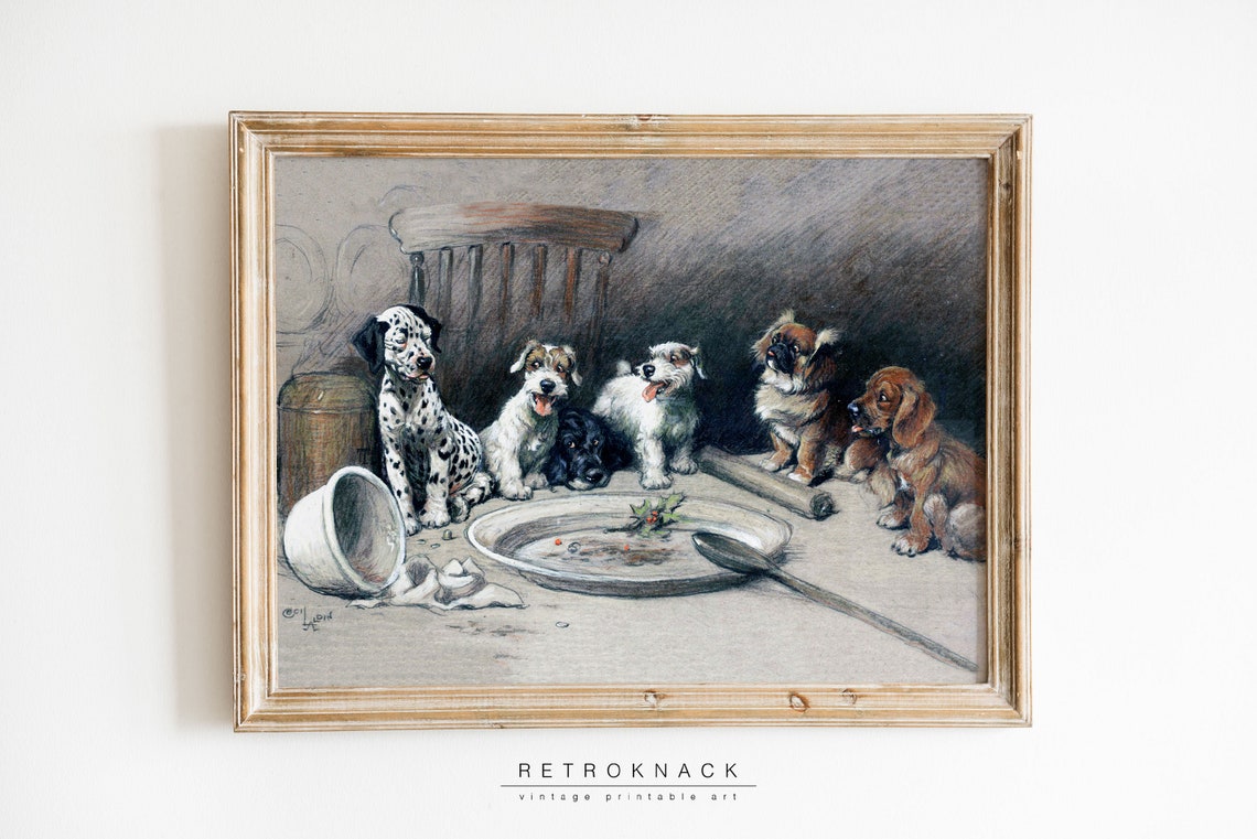 Cecil Aldin Christmas Dogs Dinner Party Vintage Dog Painting Poster