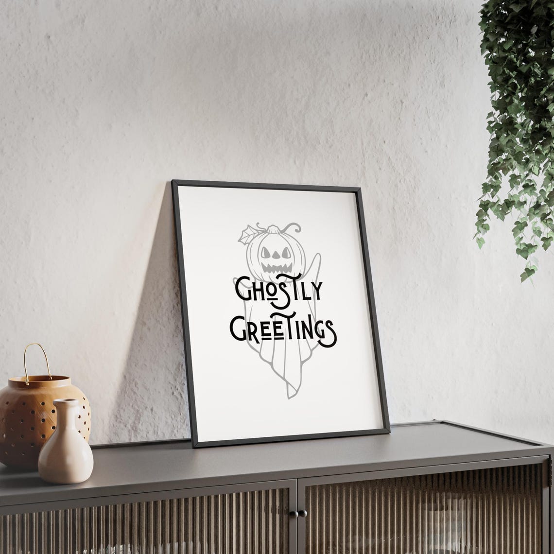 Ghostly Greetings Pumpkin Head Ghost Gothic Halloween Poster