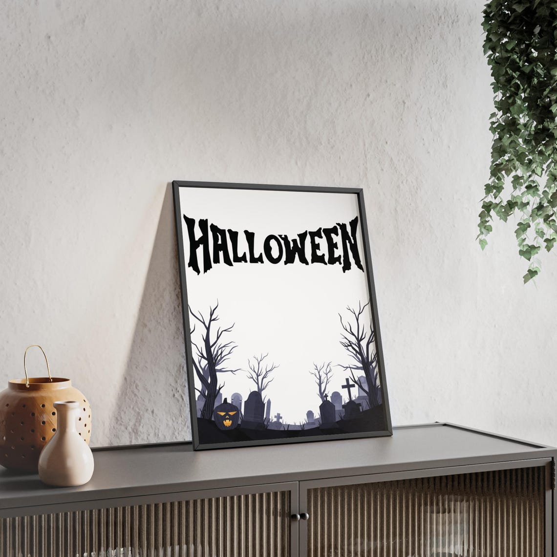 Halloween Misty Graveyard Jack O Lantern Spooky Trees Night Poster
