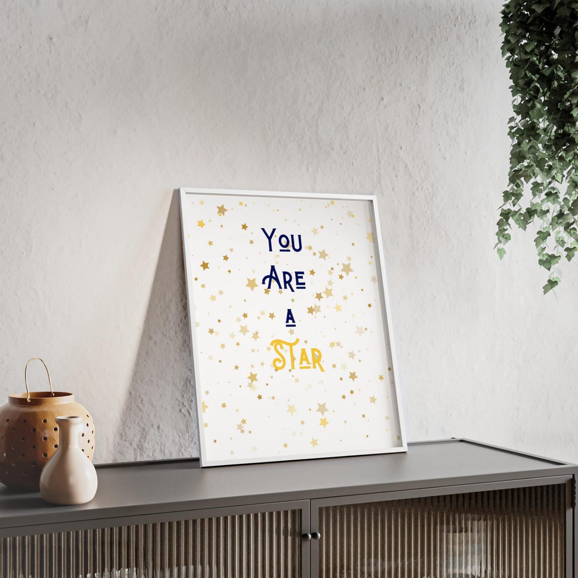 You Are A Star Navy Gold Lettering With Star Confetti Poster