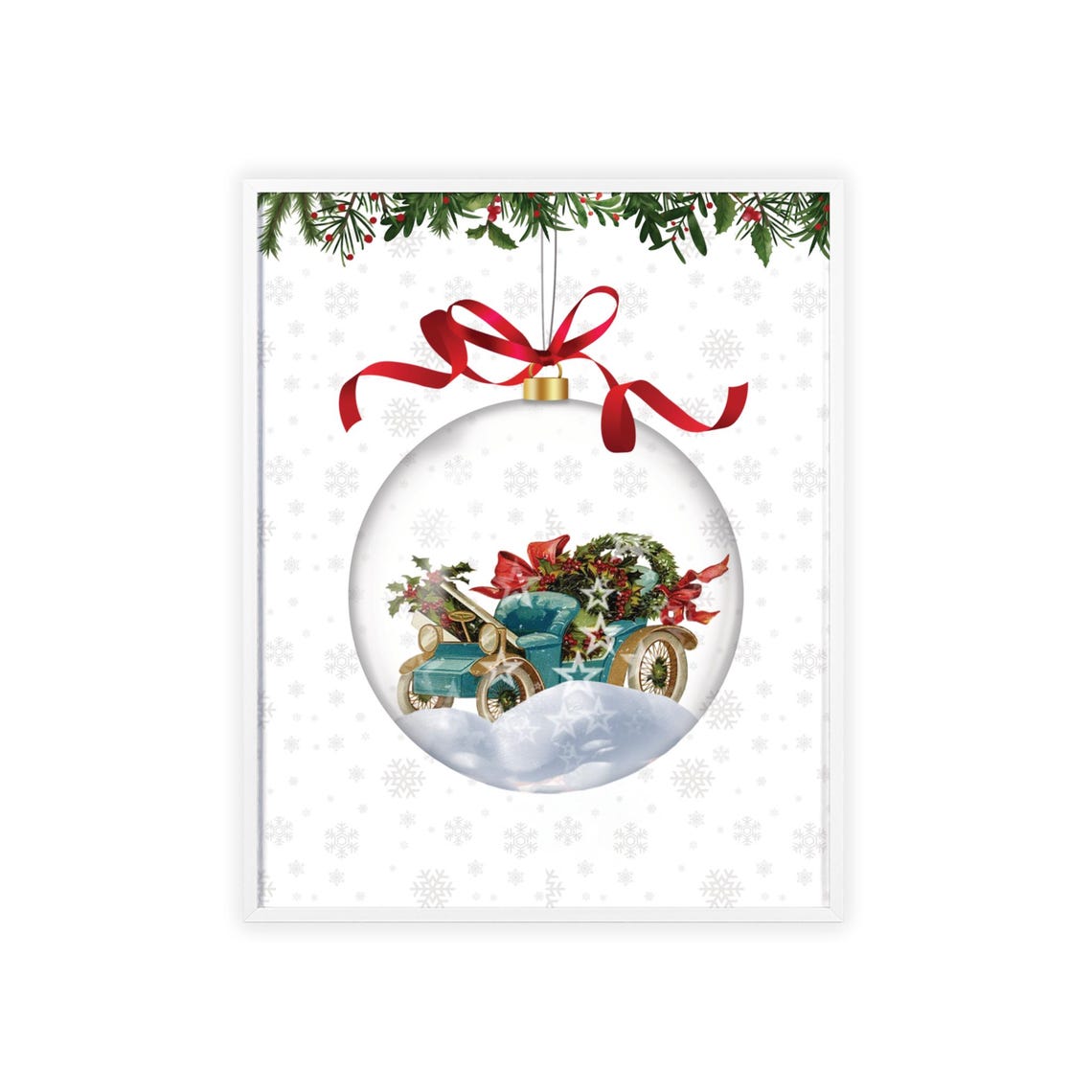 Christmas Bauble Ornament With Vintage Sleigh And Red Bow Poster Art - Image 3