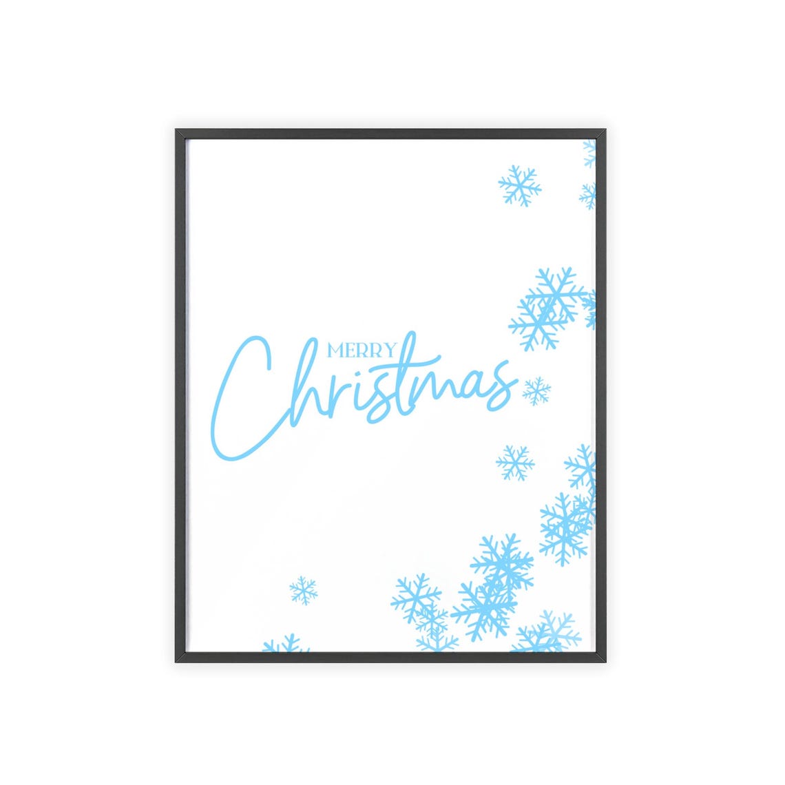 Merry Christmas Light Blue Script Snowflake Winter Holiday Poster