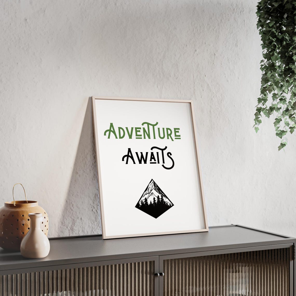 Adventure Awaits Mountain Emblem Bold Lettering Outdoor Poster