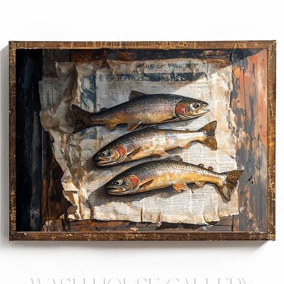 Rainbow Trout Wall Art Fishing Wall Art Fly Fishing Decor Gift For Fisherman Gift For Fishing Enthusiast Vintage Fishing Art Rustic Kitchen