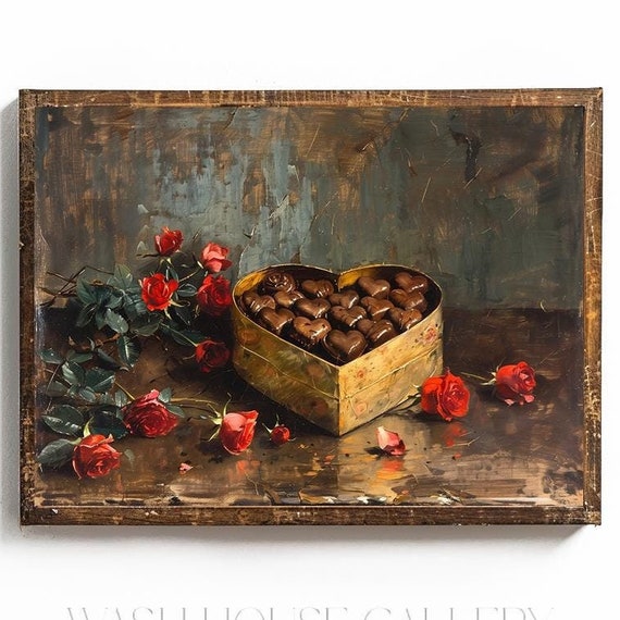 Cottagecore Valentines Day Wall Art Dark Valentines Day Decor Moody Valentine Valentines Day Painting Vintage Valentines Day Card