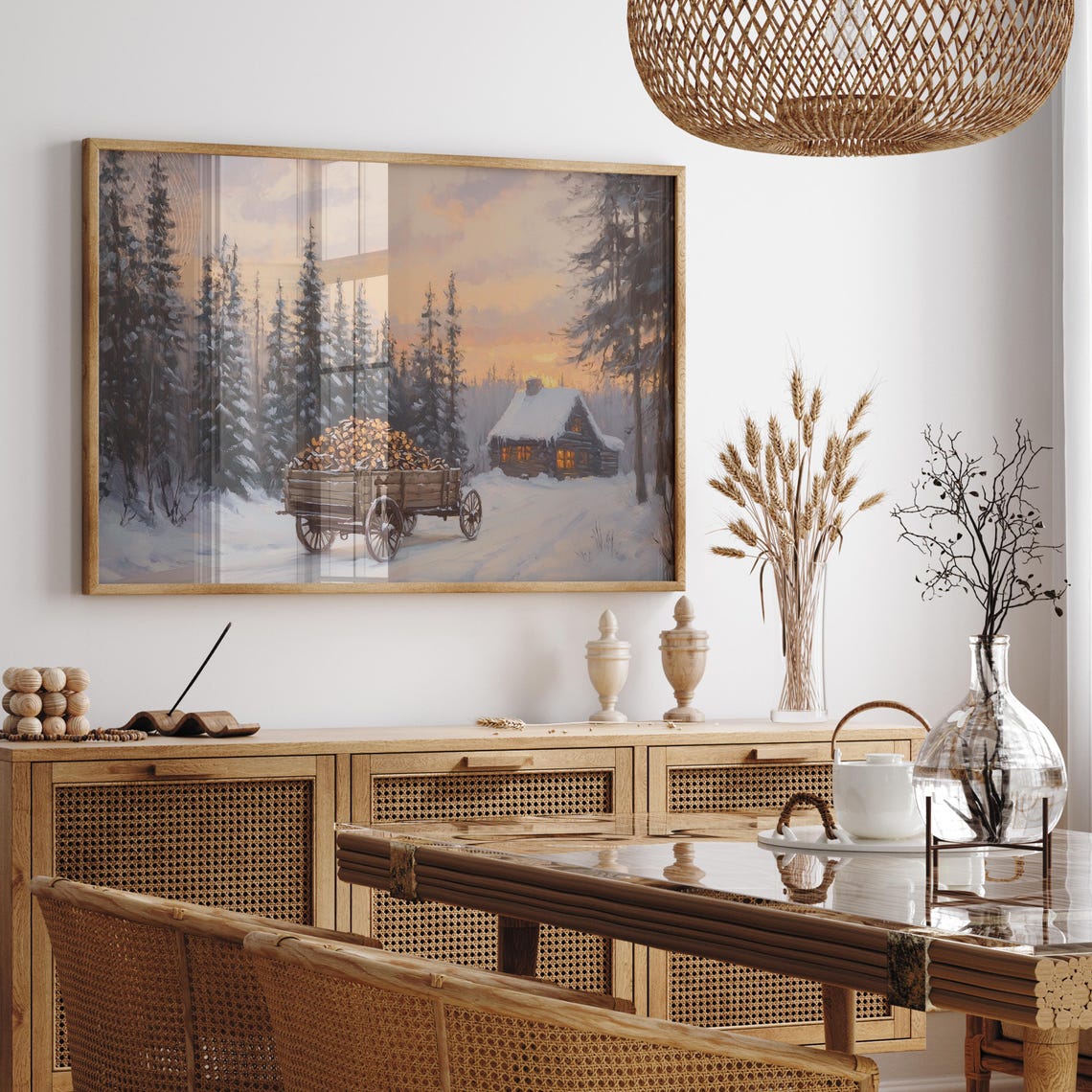 Countryside Frame Art Snowy French Farmhouse Print Moody Neutral Winter Wall Art Vintage Winter Farmhouse Christmas Decor For Home - Image 2