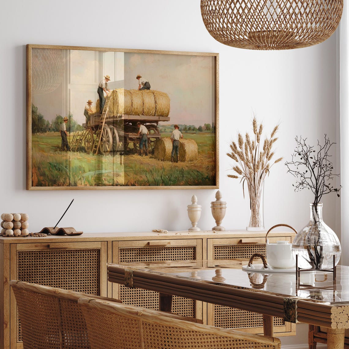 Vintage Countryside Wall Art Village Farmhouse Decor European Village Landscape Oil Painting Farmers Lifestyle Vintage Landscape - Image 3