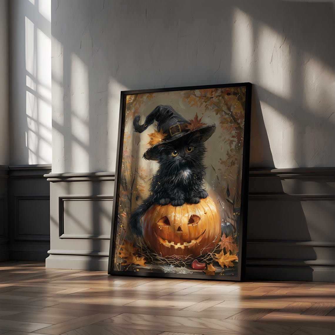 Black Kitten In A Witch Hat Sitting On A Jack-O-Lantern Poster - Image 3