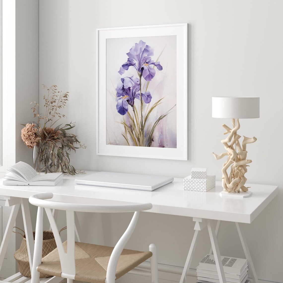 Purple Iris Flowers in Soft Watercolor Minimalist Floral Poster - Image 4