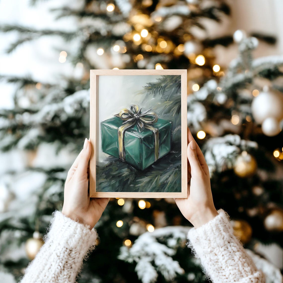 Emerald Green Gift Box With Gold Bow Christmas Still Life Poster - Image 4