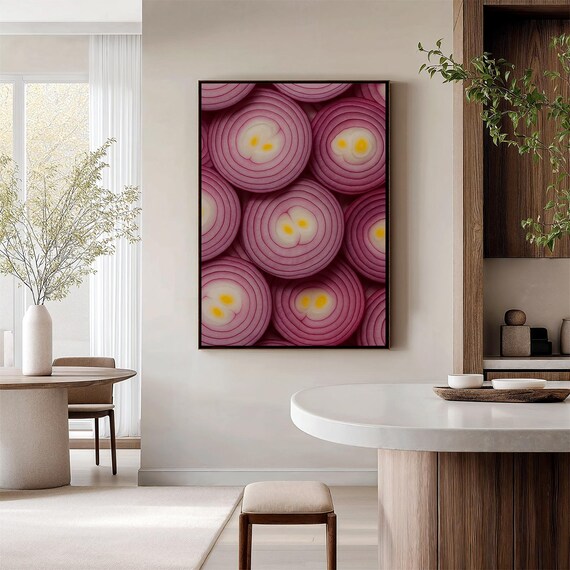 Red Onion Cross Section Macro Photo Vibrant Purple Vegetable Art Poster