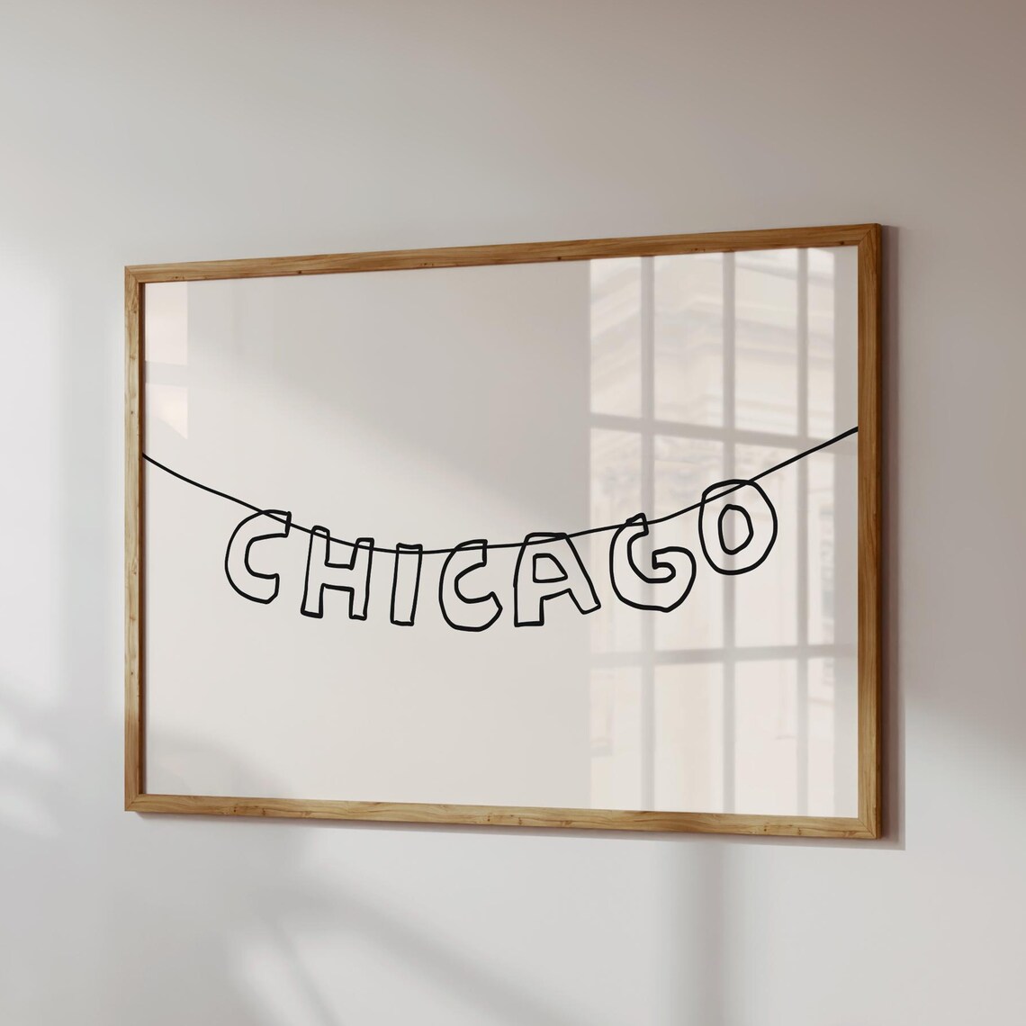 Hand Drawn Chicago Letter Banner Hanging City Name Minimalist Wall Art