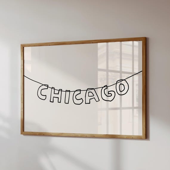Chicago Letter Banner Print Hand Drawn City Art Poster Digital Download Horizontal