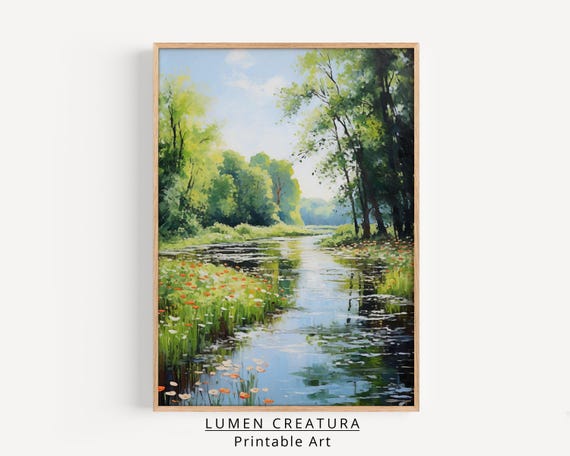 River Landscape Vintage Art Print