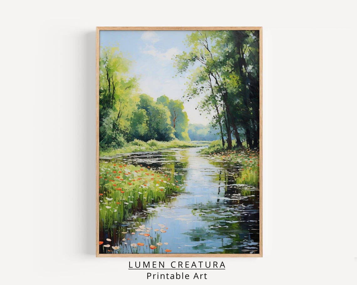 River Landscape Vintage Art Print