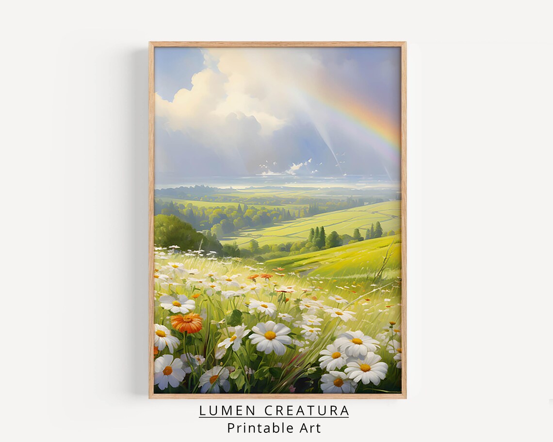 Rainbow Landscape, Country Farmhouse Oil Painting - Image 3