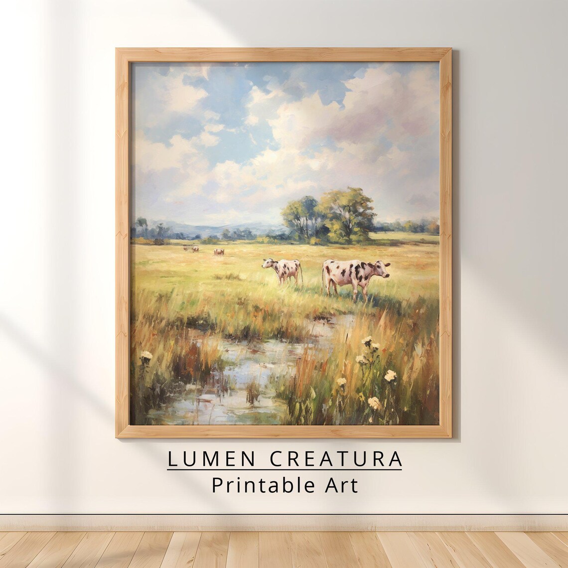 Field With Grazing, Vintage French Countryside Art Print - Image 4