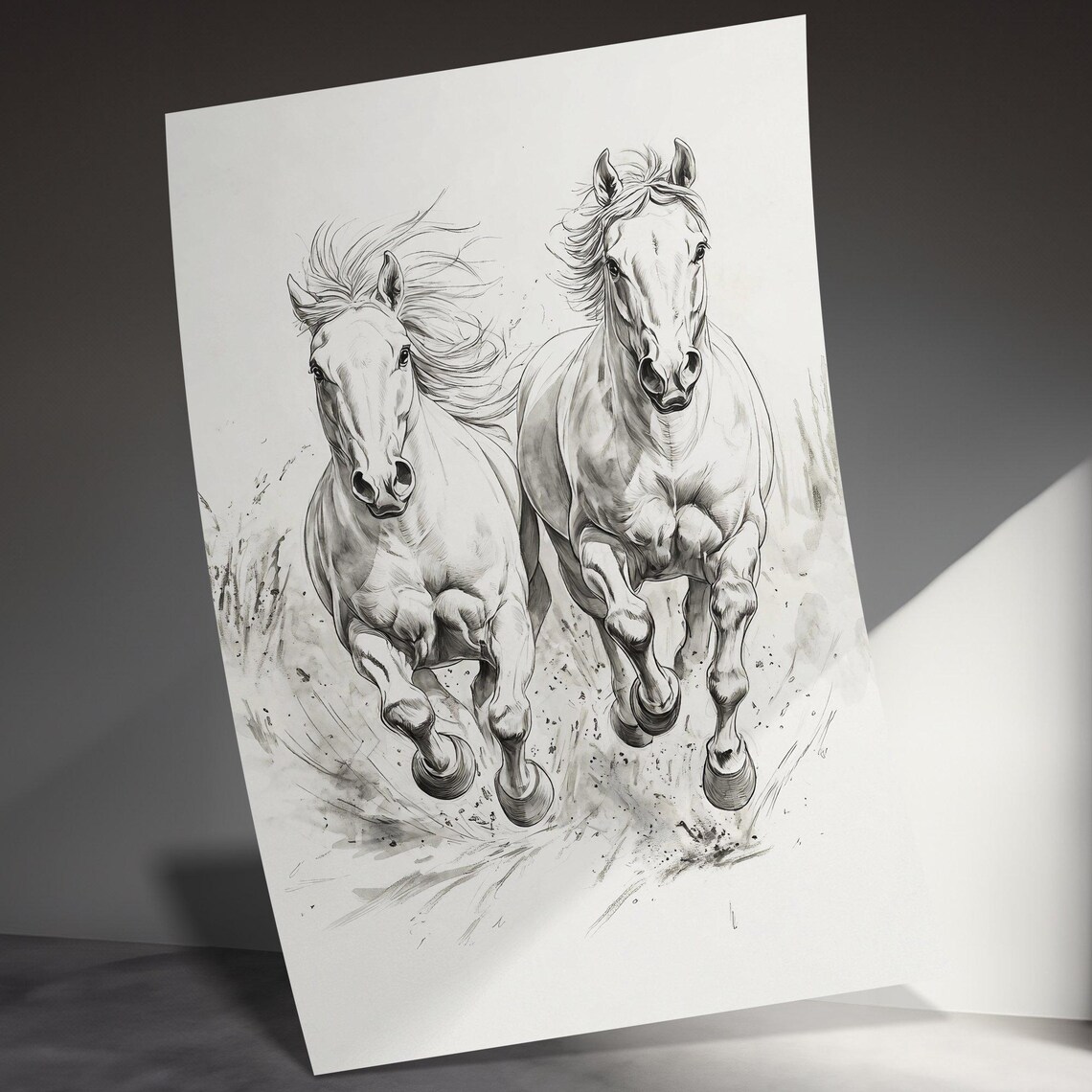 Wild Horses Running Sketch, Vintage Country Art - Image 4