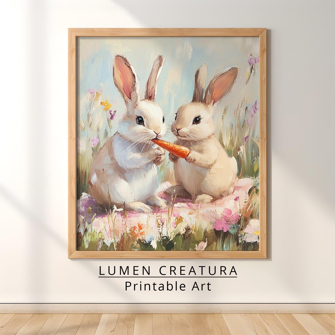 Easter Bunny Art Print, Cute Neutral Spring Farmhouse - Image 3