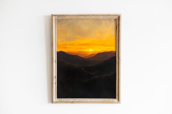 Moody Appalachian Mountains At Dawn Rustic Sunrise Landscape Art Vintage Wall Decor Serene 310