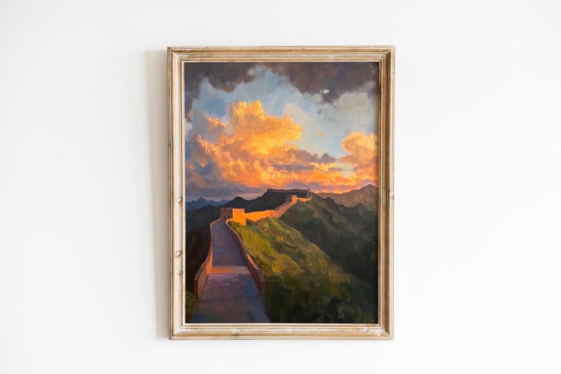 Great Wall Of China At Dawn Dramatic Clouds Mountain Wall Art