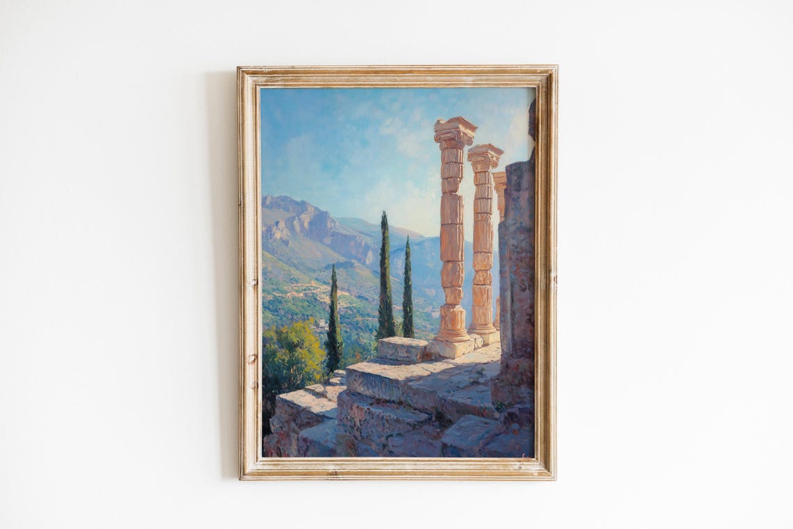 Delphi Ruins Ancient Greek Columns Sunlit Mediterranean Valley Print